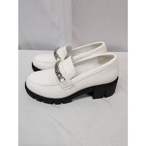 TINSTREE Size 9 Platform Loafers Chain Comfort Chunky Heel Slip On Round Toe Bus - Picture 6 of 9